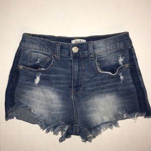 Mudd distressed frayed hem jean shorts for women